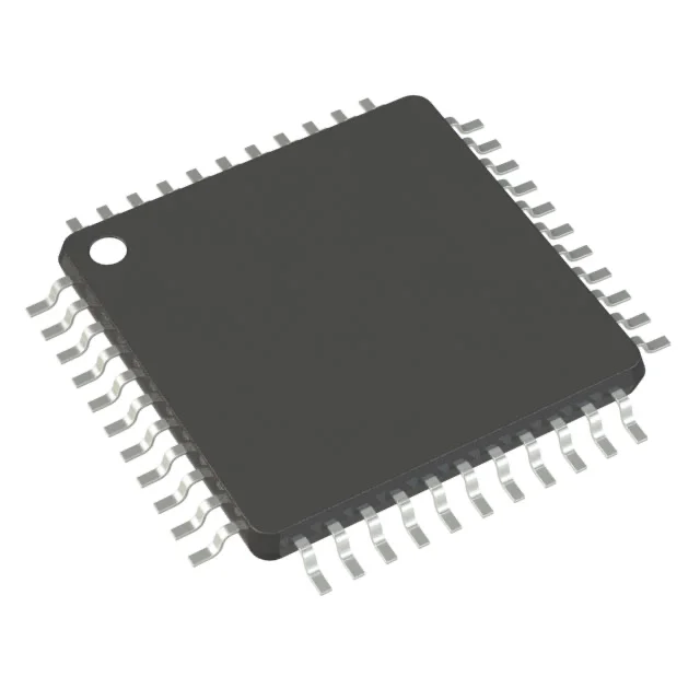 Black microchip with multiple pins on each side, placed on a white background, essential for electronic devices.