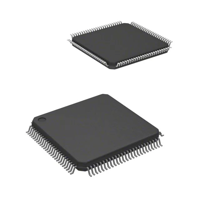 Two black integrated circuit microchips with many pins, suitable for technology and computing devices.