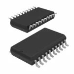 Two rectangular black integrated circuit chips with metallic pins, used in electronics for processing data.