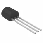 A three-pin electronic transistor with a black casing and silver pins, used in various electronic circuits for amplification and switching.