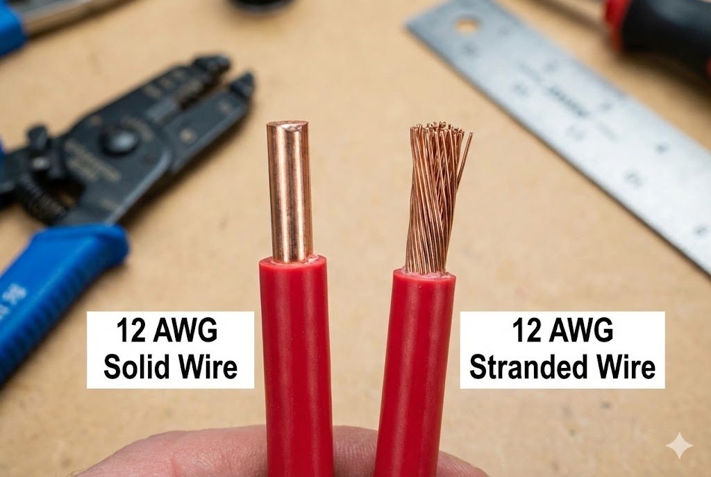 A side-by-side comparison of solid and stranded AWG wire