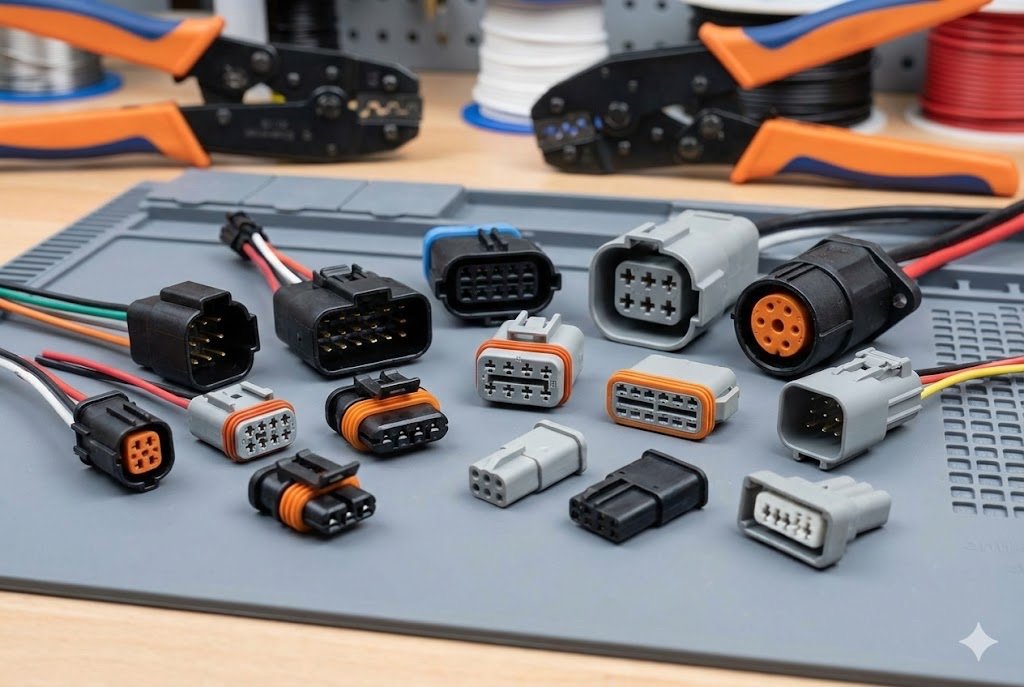 A variety of automotive-grade connectors for different applications. alt with keywords