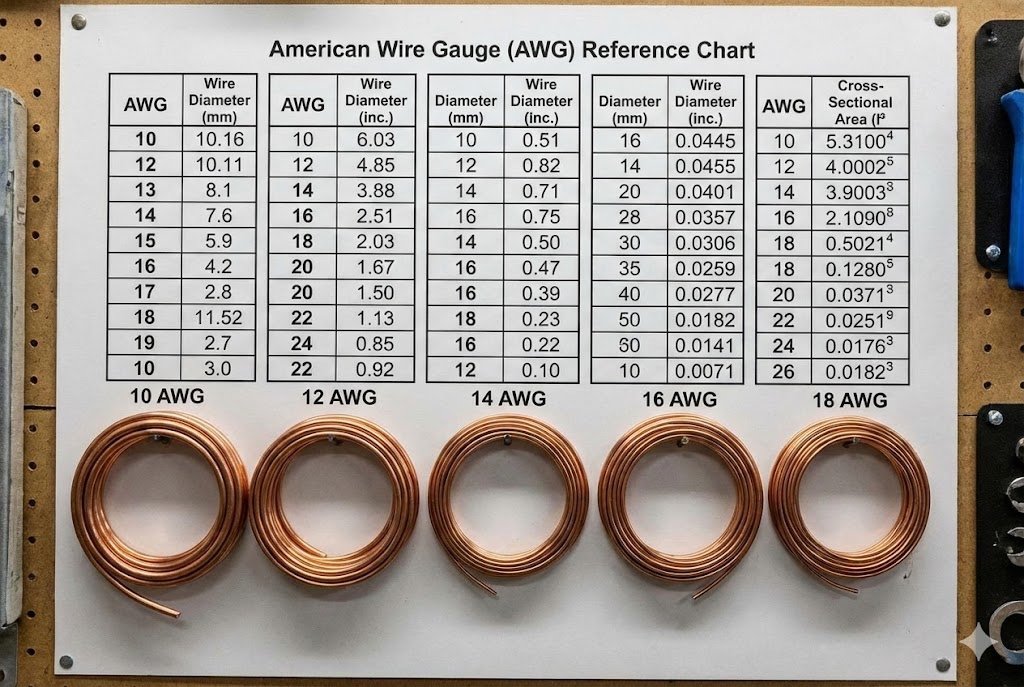 American Wire Gauge Chart showing different wire thicknesses