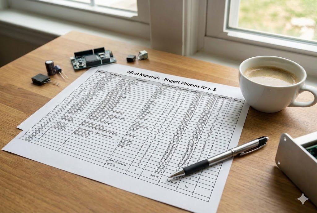 A spreadsheet representing a Bill of Materials with multiple columns
