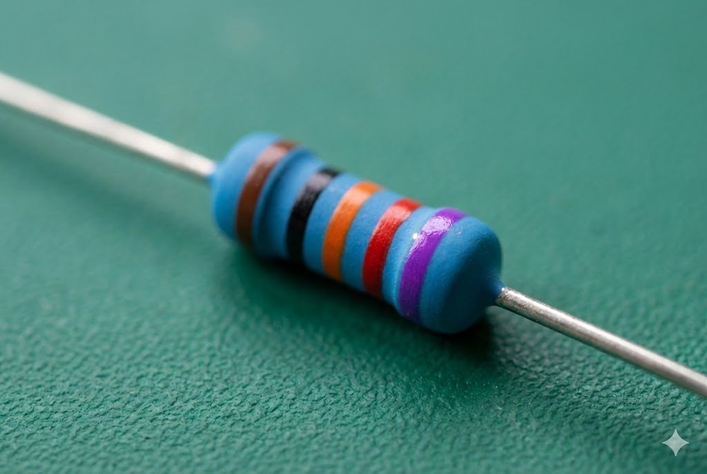 A close-up of a 6-band resistor, highlighting the sixth TCR band.