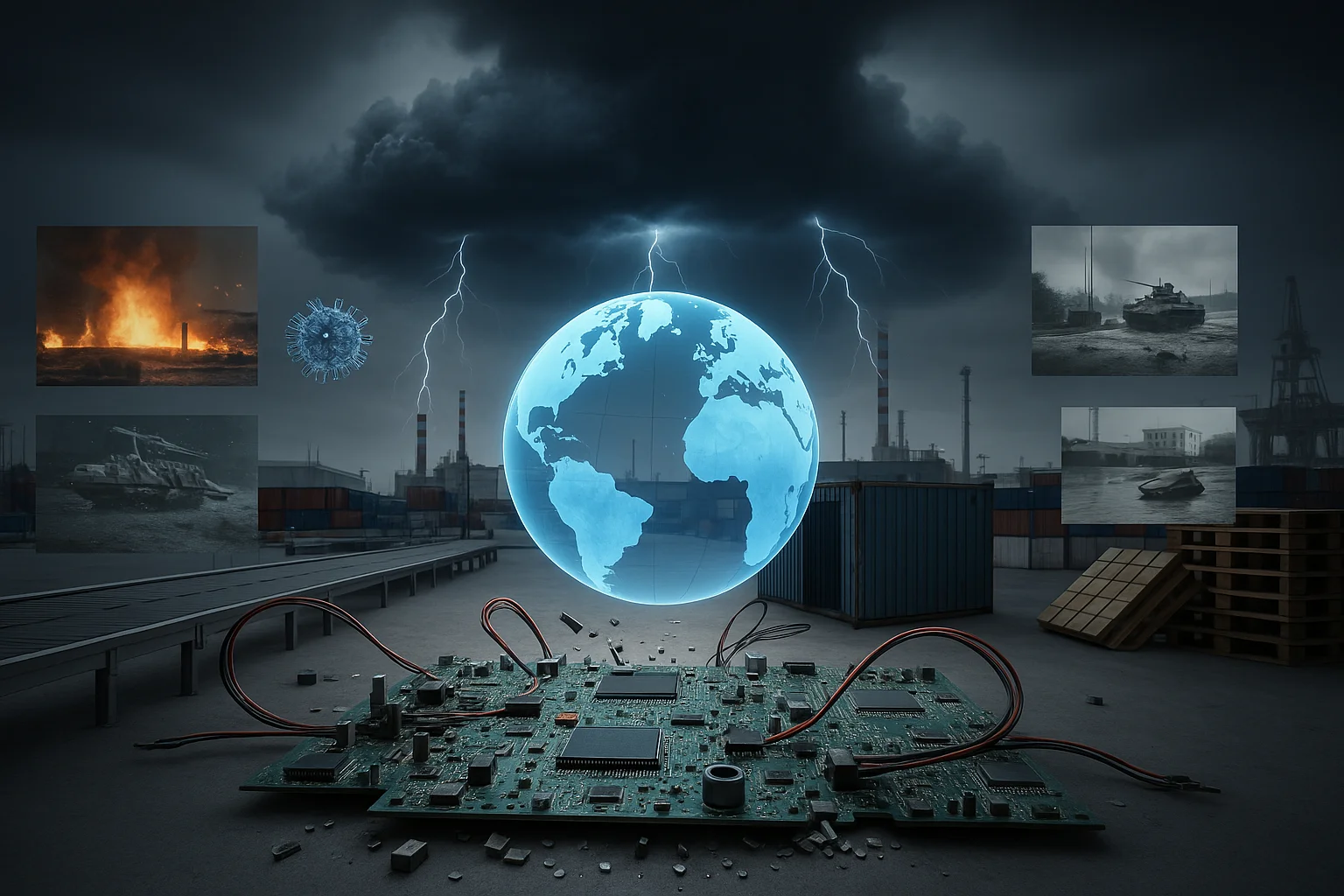 A cargo ship waiting at a congested port