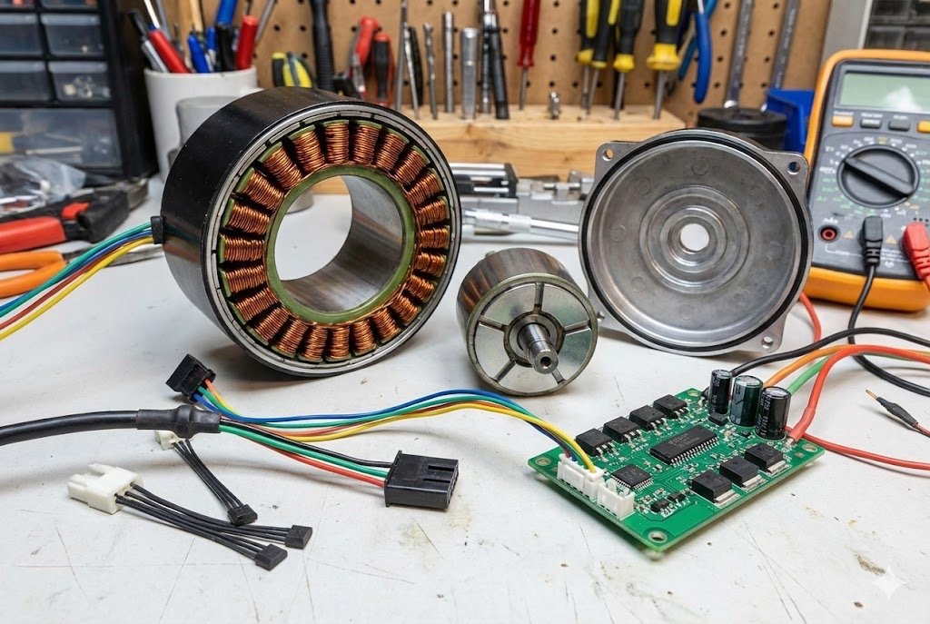 BLDC Motor Working Principle BLDC motor components with electronic controller