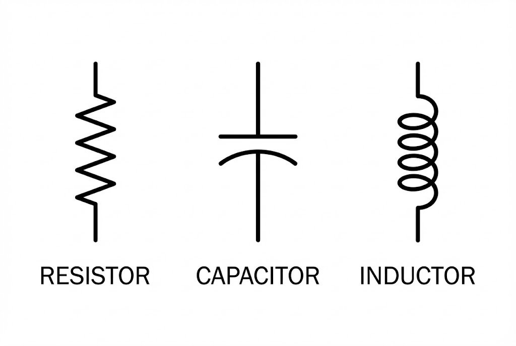 Passive Component Symbols Schematic symbols for resistor, capacitor, and inductor