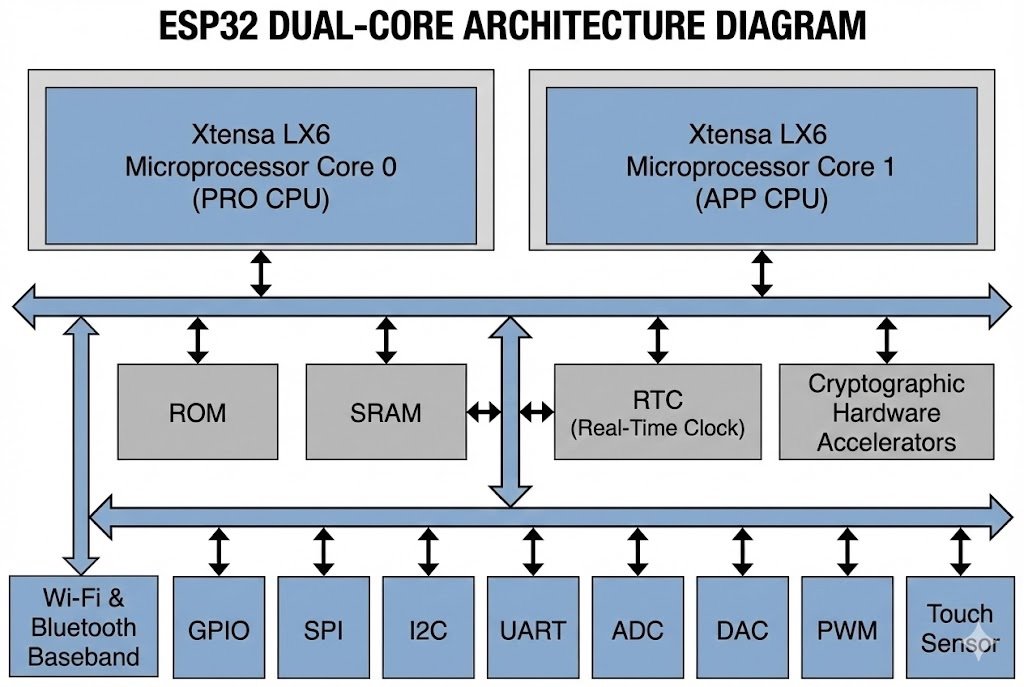 Diagram of ESP32 dual-core architecture