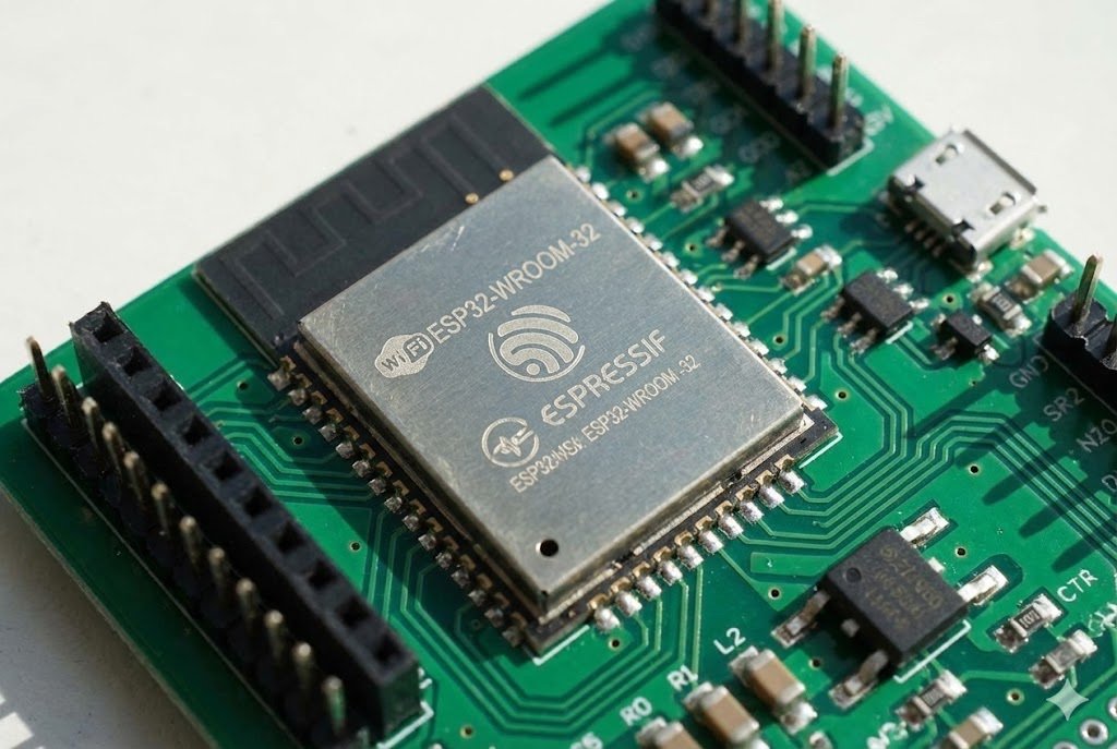 ESP32-WROOM-32 module on a circuit board