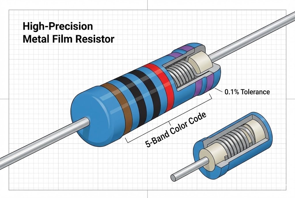 An illustration of a 5-band resistor for high-precision applications.