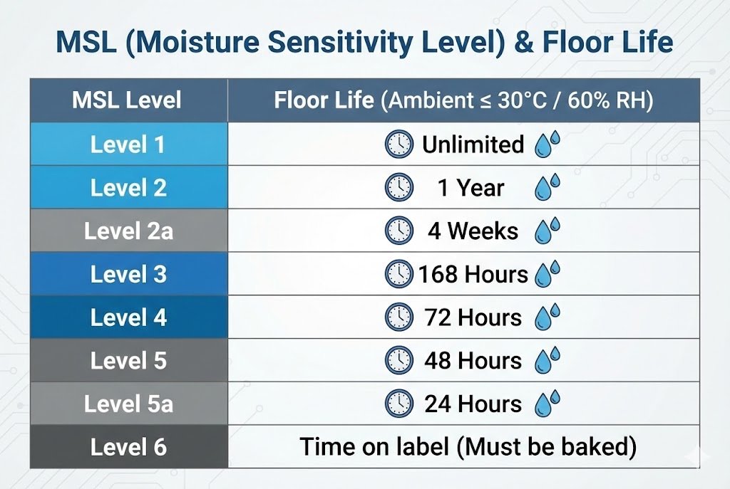 A chart showing the different MSL levels and their floor life