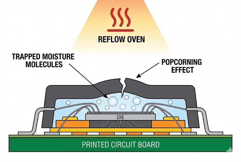 Illustration of the popcorning effect in an IC