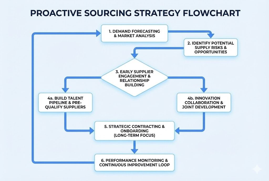 A flowchart showing a proactive sourcing strategy