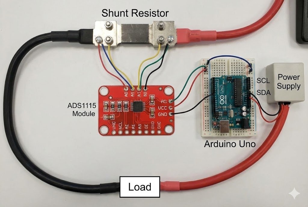 ADS1115 ADC module wiring with shunt resistor