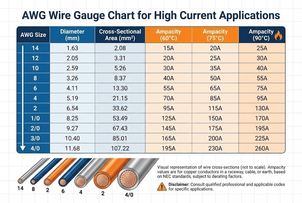 AWG Wire Ampacity Chart AWG Wire Gauge Chart for high current
