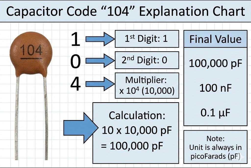 Capacitor Code 104 Diagram capacitor code 104 explanation chart