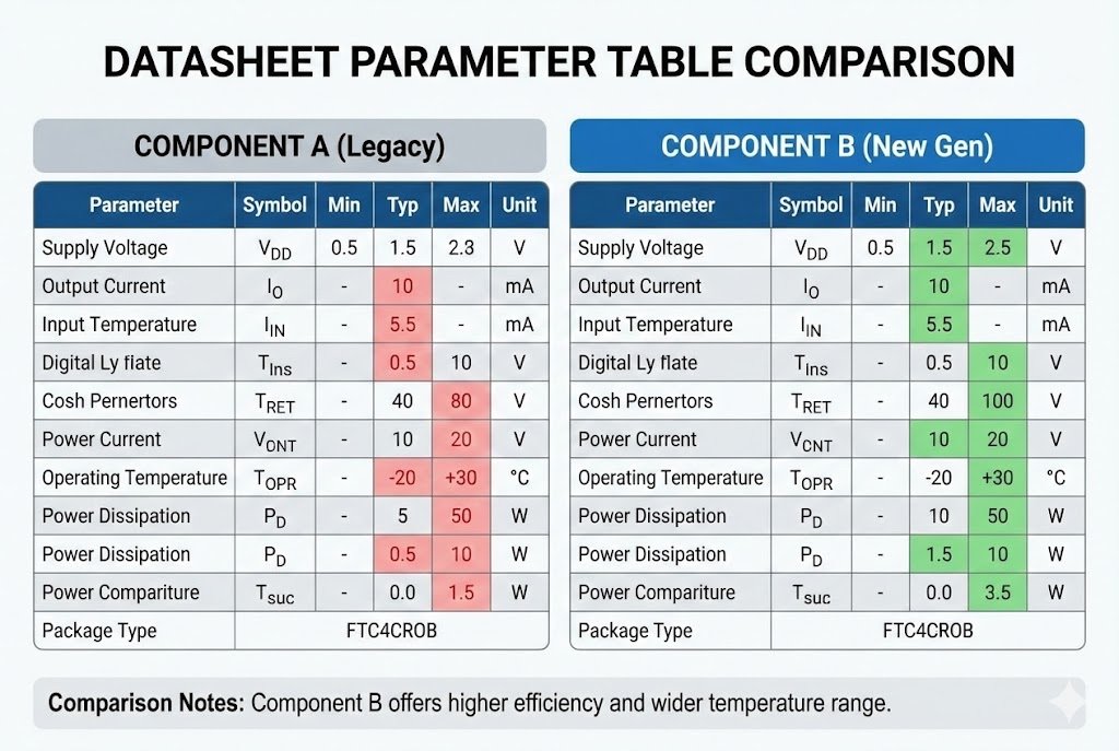 datasheet parameter table comparison