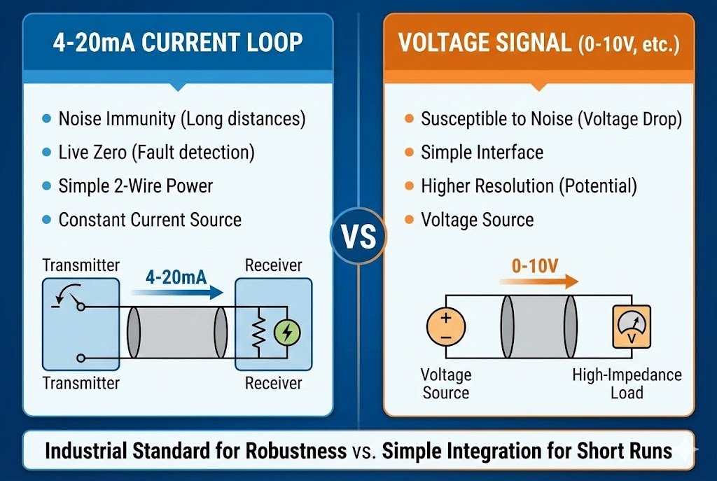 4-20mA current loop vs voltage signal comparison