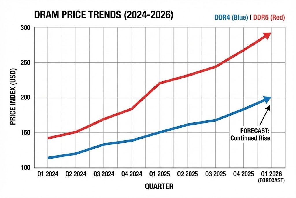 Chart showing rising DRAM price trends
