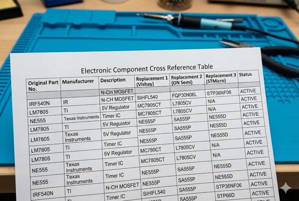 Electronic component cross reference table