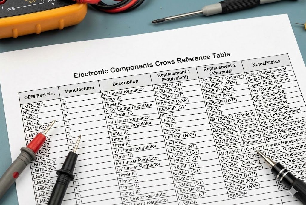 electronic components cross reference table