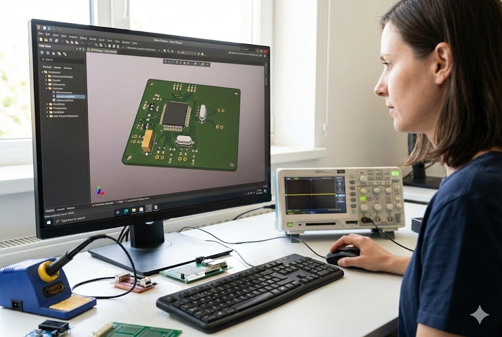 PCB Component Selection Engineer selecting components on a PCB design software