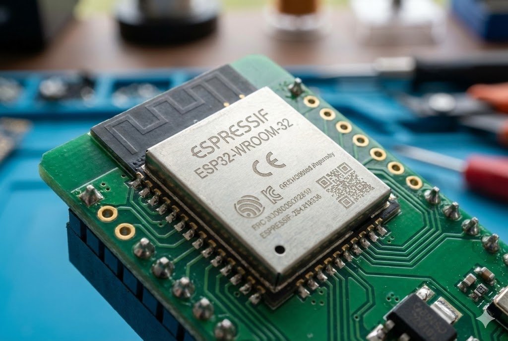 Close up of Espressif ESP32-WROOM module