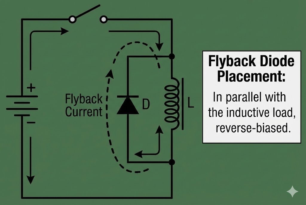Flyback diode placement in circuit
