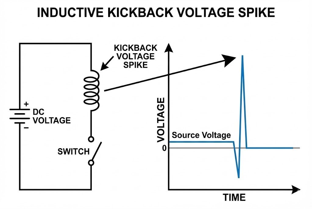 Inductive kickback voltage spike diagram