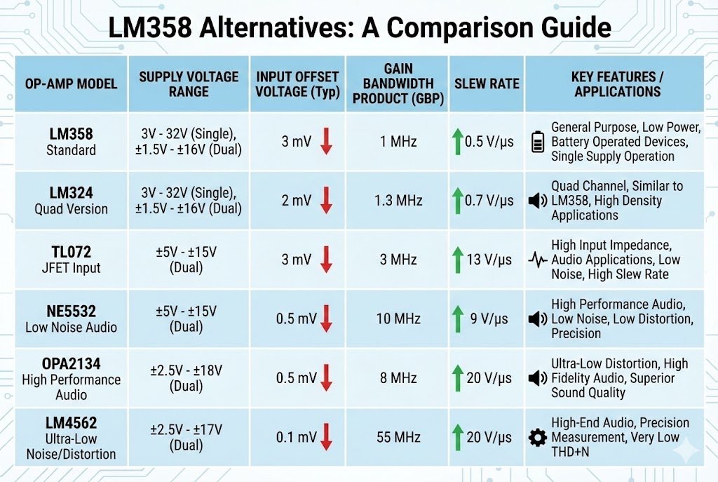 LM358 Alternatives Comparison of LM358 alternatives
