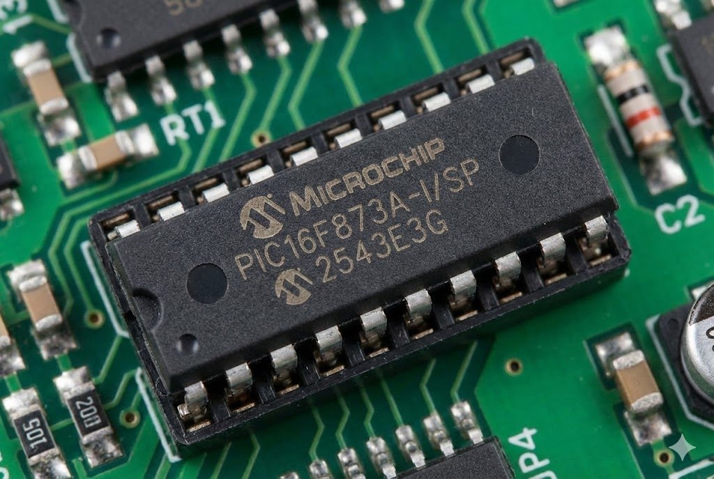 PIC16F873A-I/SP in SPDIP Package Image of a 28-pin SPDIP microcontroller, the PIC16F873A-I/SP