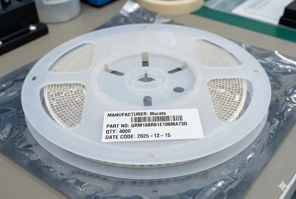Reel of new electronic components with fresh date codes