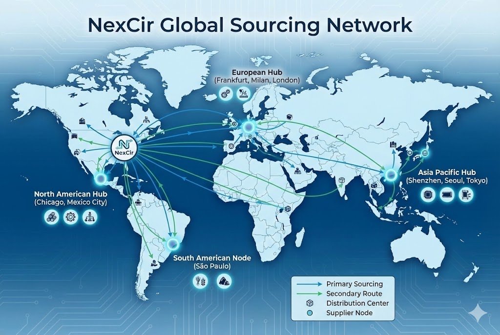 NexCir Global Sourcing Capabilities NexCir global sourcing network map
