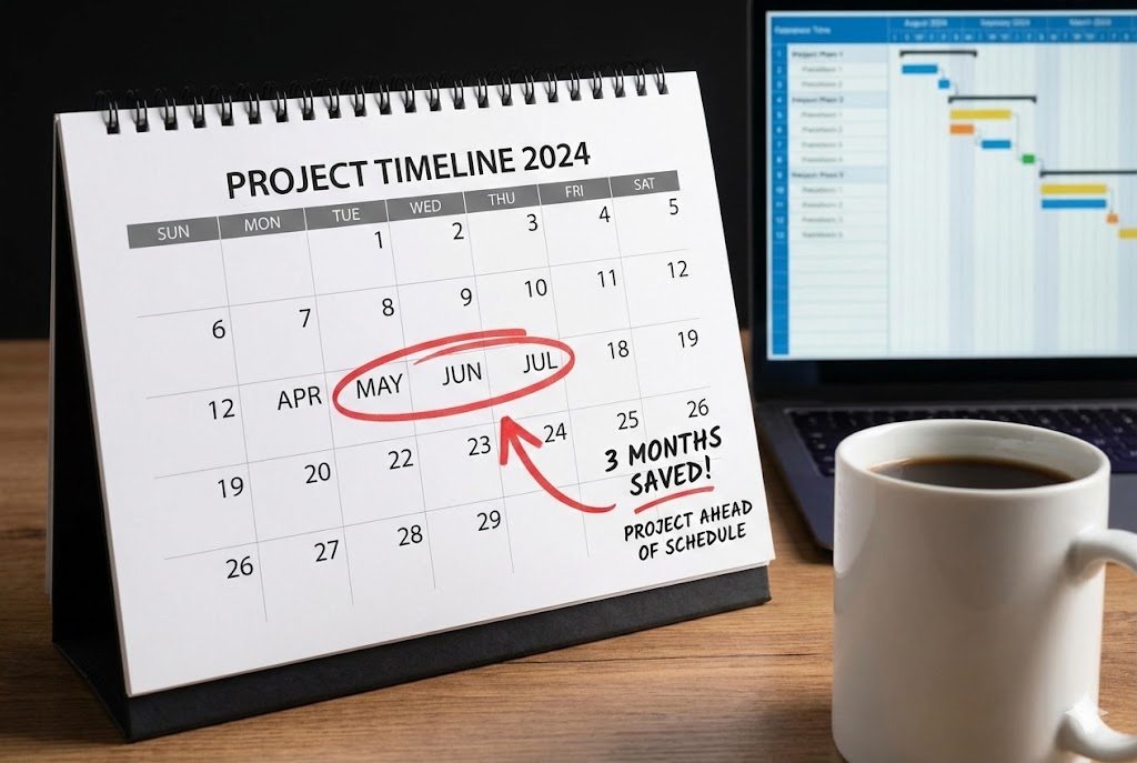 Calendar showing months saved on project timeline