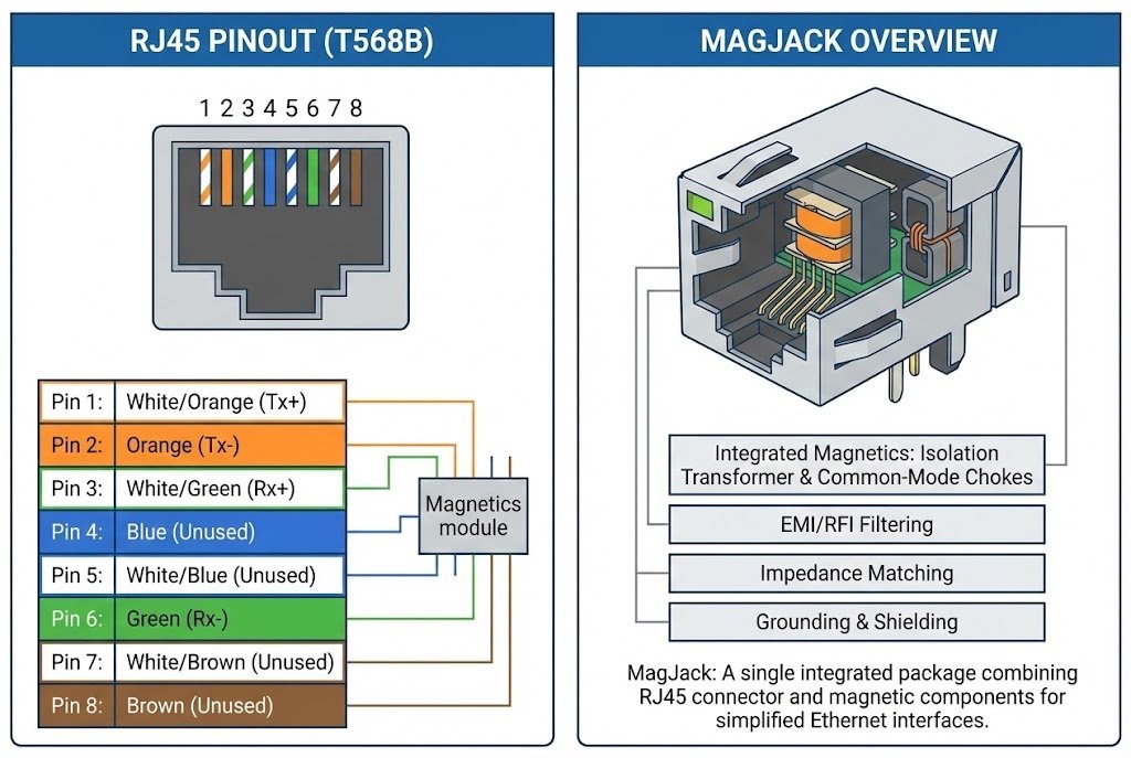 RJ45 Pinout and MagJack overview