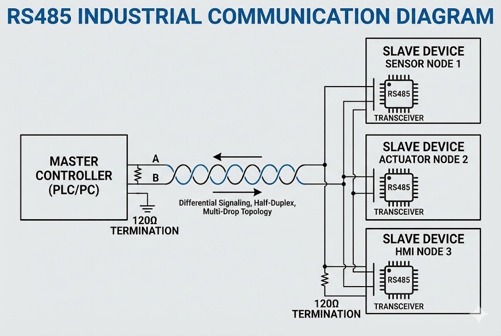 RS485 Industrial Communication Setup RS485 industrial communication diagram