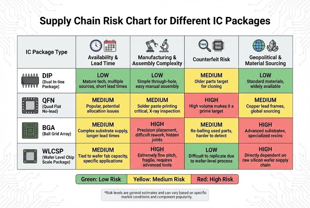 Supply chain risk chart for different IC packages