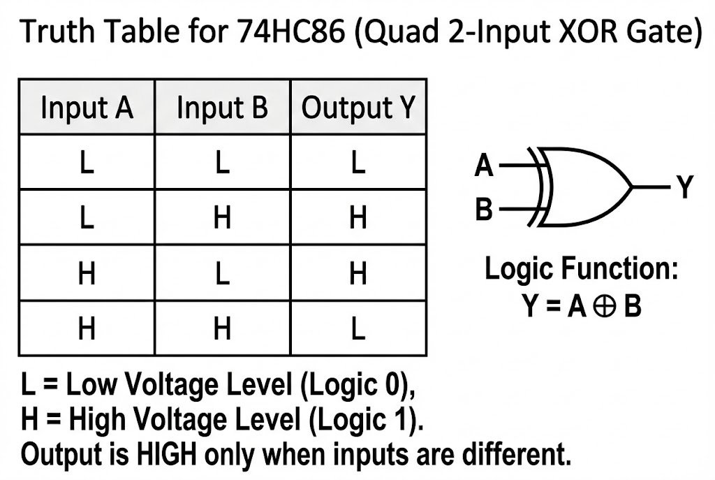 Truth Table of 74HC86 XOR Gate