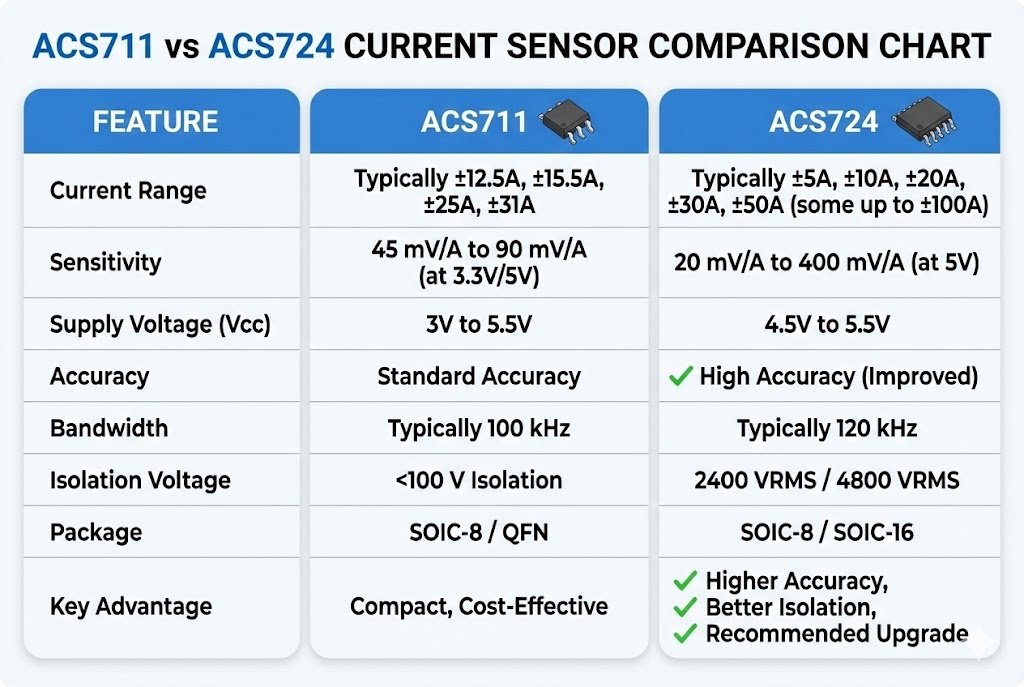 ACS711 vs ACS724 comparison chart