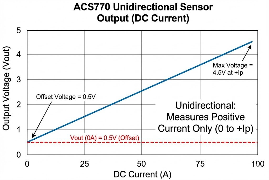 DC output graph of ACS770 unidirectional sensor