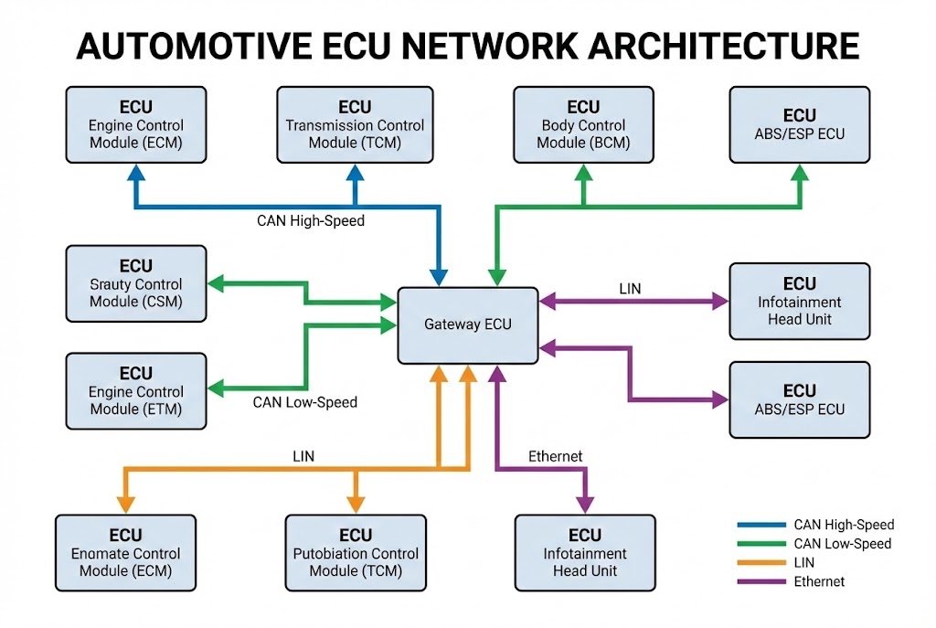 CAN Bus Network Sleep Mode Automotive ECU network diagram