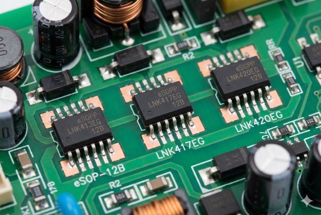 LNK Series Integrated MOSFET LNK413EG to LNK420EG integrated circuit on a pcb board