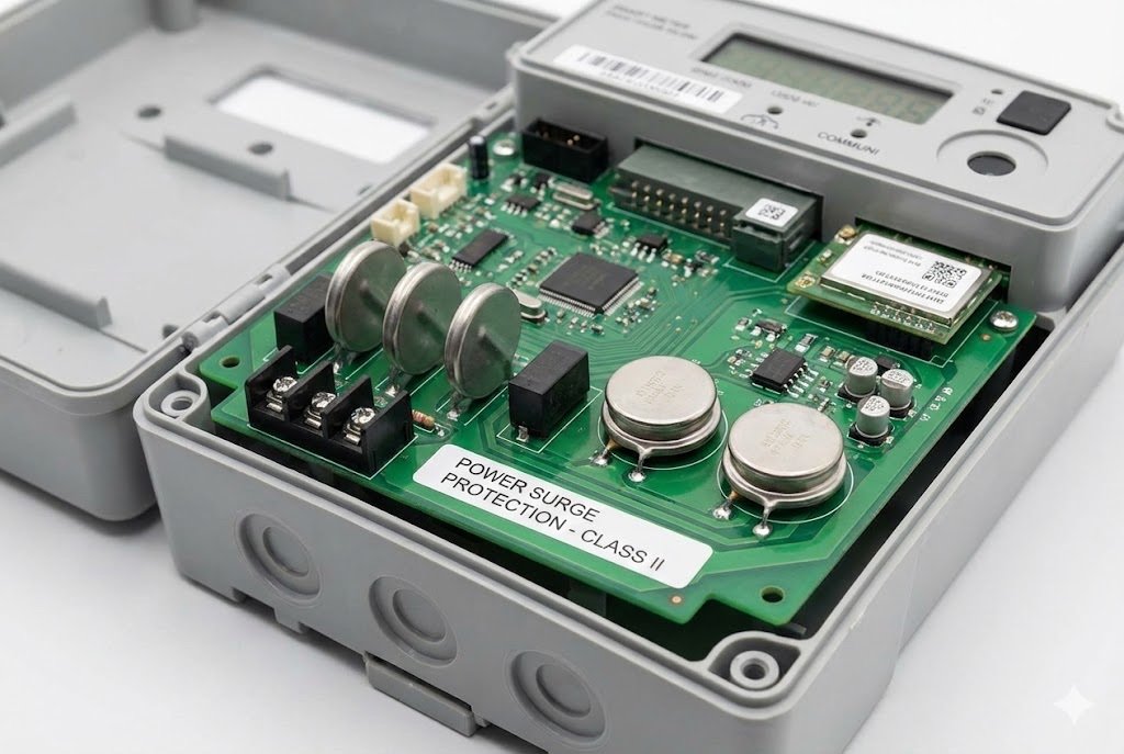Smart meter circuit board handling power surges