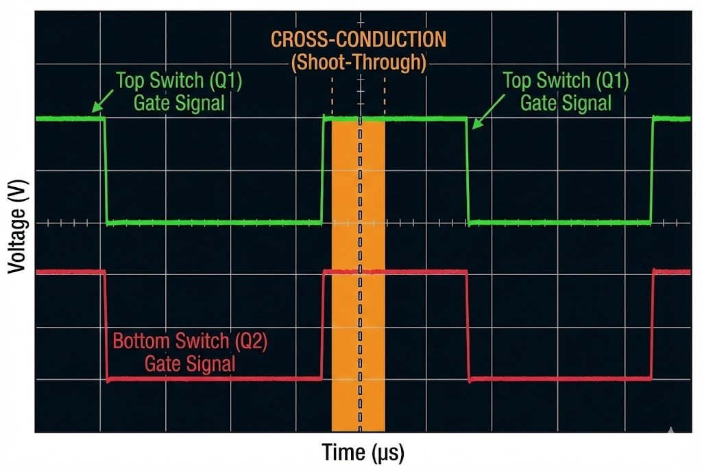 Cross-conduction timing waveform