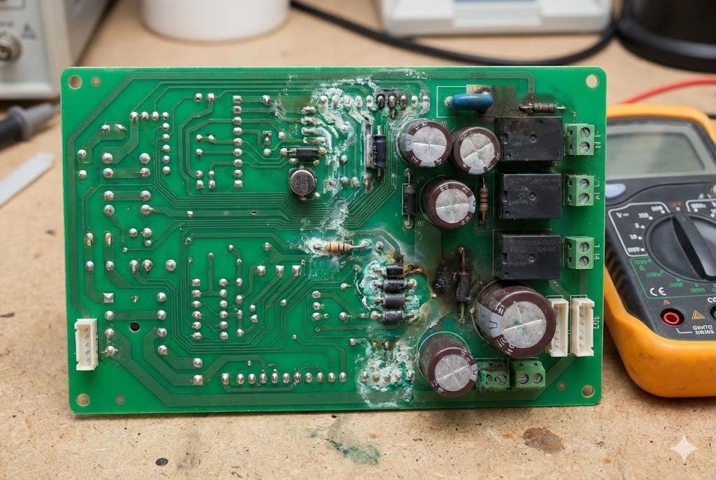 Moisture damage on appliance circuit board
