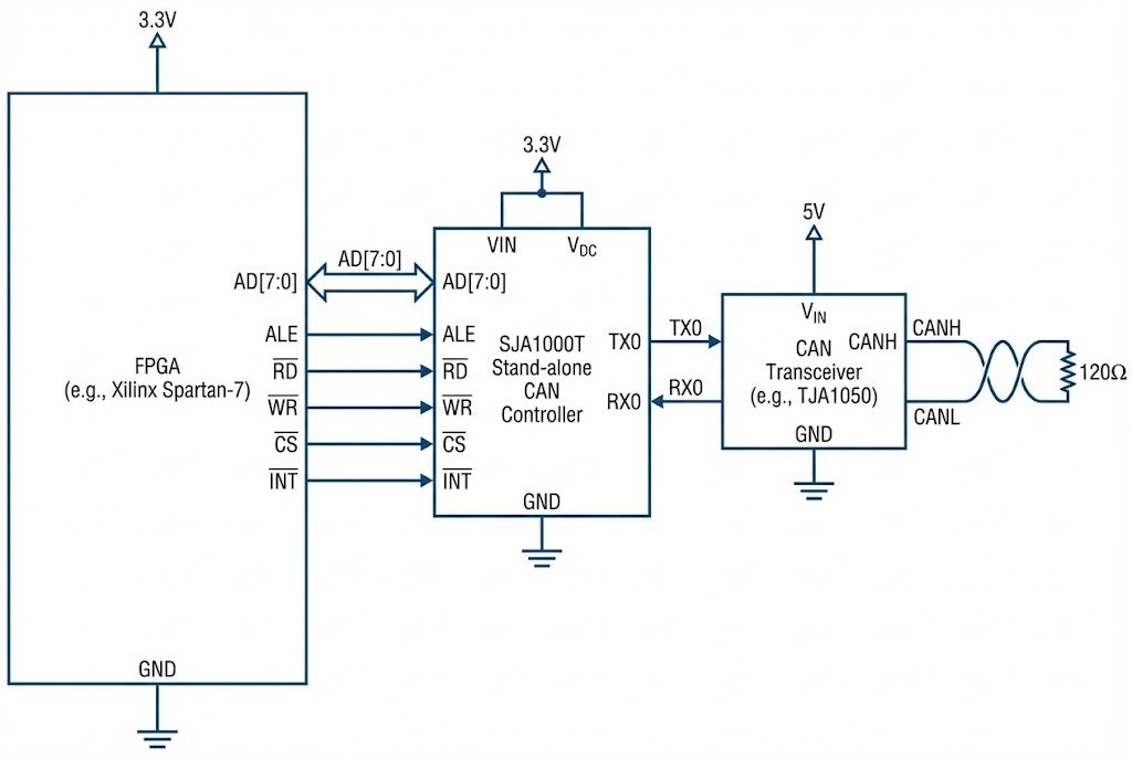 FPGA connected to SJA1000T schematic