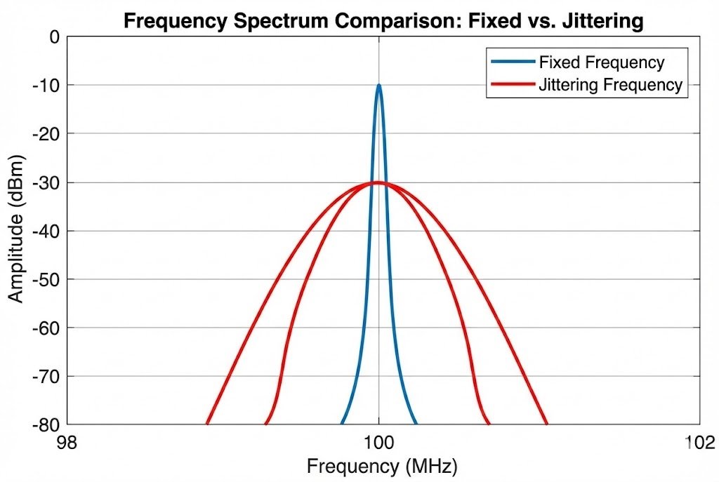 Frequency spectrum comparison fixed vs jittering