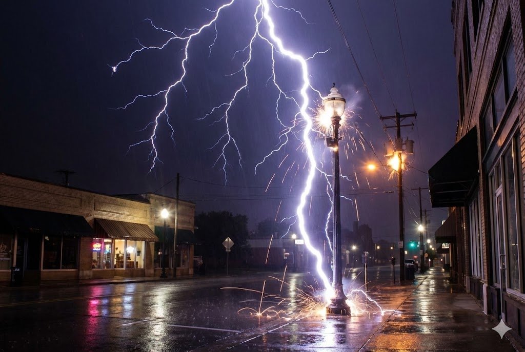 Surge Protection in LED Drivers Lightning striking a street light causing power surge