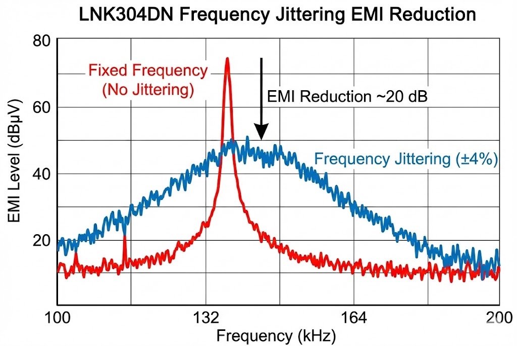 LNK304DN frequency jittering EMI reduction graph